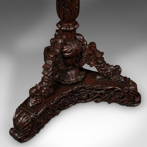 ANTIQUE CARVED LAMP TABLE ANGLO INDIAN TEAK TILT TOP COLONIAL VICTORIAN - ADDITIONAL PHOTO 10
