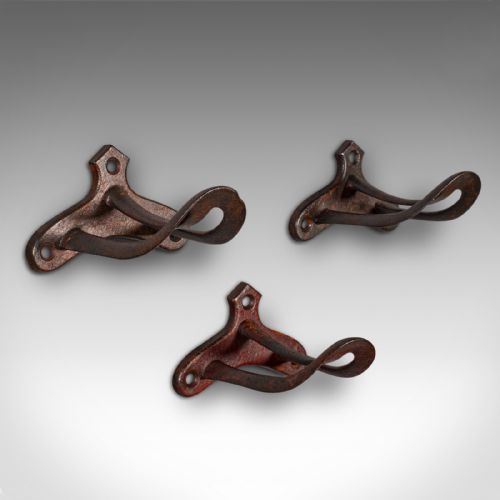 3 Small Antique Crop Hanging Racks, English, Coat Hooks, Equestrian, Victorian