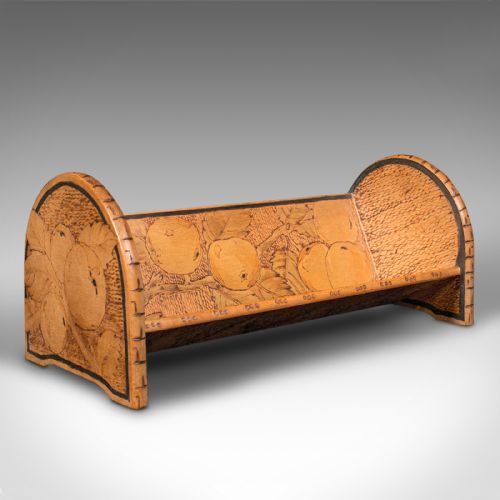 Small Antique Novel Rest, English, Apple Wood, Book Trough, Pokerwork, Victorian