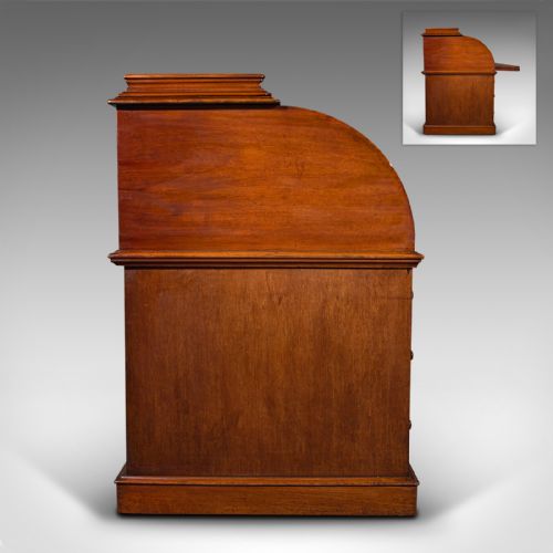 fig 3. Grand Antique Estate Pedestal Desk, English Roll Top Secretaire, Victorian, 1860