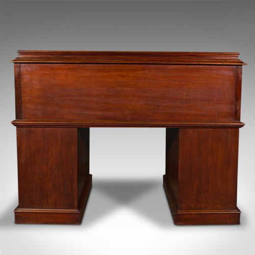 fig 5. Grand Antique Estate Pedestal Desk, English Roll Top Secretaire, Victorian, 1860