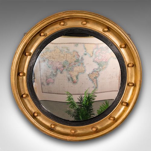 fig 1. Antique Porthole Mirror, English, Convex, Decorative, Hall, Lounge, Regency