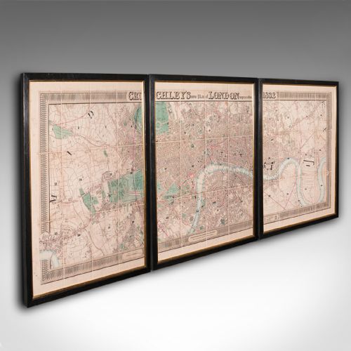 Large 8'6 Antique London Triptych Map, English, Framed, Cartography, Victorian