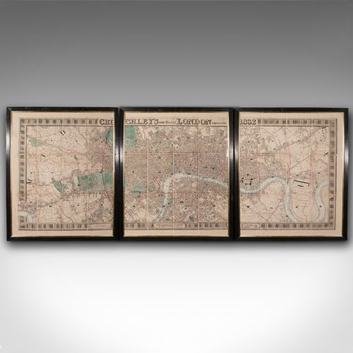 fig 1. Large 8'6 Antique London Triptych Map, English, Framed, Cartography, Victorian
