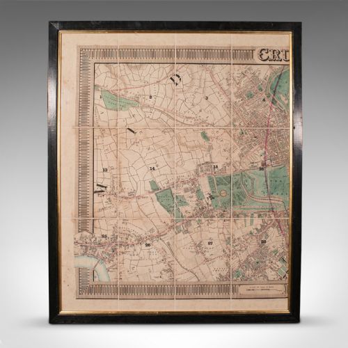 fig 2. Large 8'6 Antique London Triptych Map, English, Framed, Cartography, Victorian
