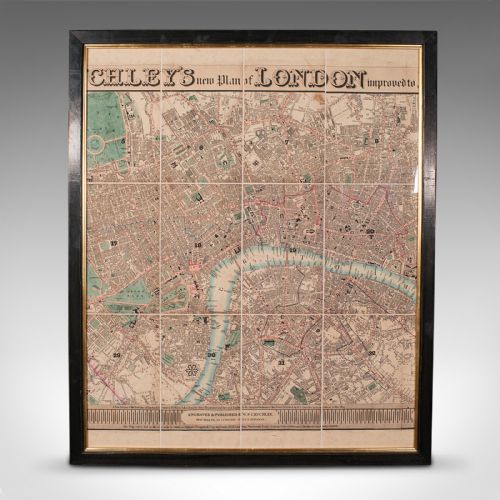 fig 3. Large 8'6 Antique London Triptych Map, English, Framed, Cartography, Victorian