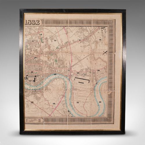 fig 4. Large 8'6 Antique London Triptych Map, English, Framed, Cartography, Victorian