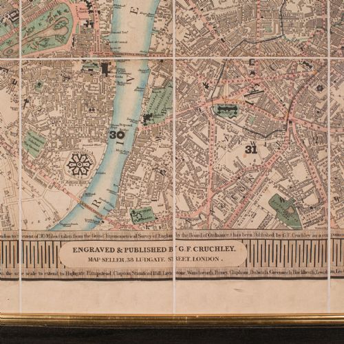 fig 5. Large 8'6 Antique London Triptych Map, English, Framed, Cartography, Victorian