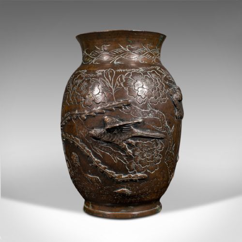 ANTIQUE DECORATIVE POSY VASE JAPANESE BRONZE MEIJI PERIOD URN VICTORIAN - ADDITIONAL PHOTO 2