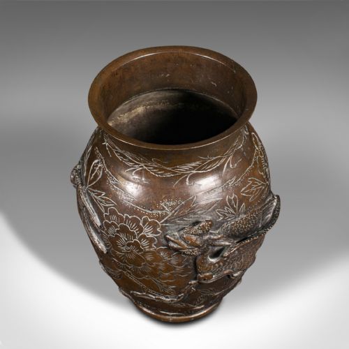 ANTIQUE DECORATIVE POSY VASE JAPANESE BRONZE MEIJI PERIOD URN VICTORIAN - ADDITIONAL PHOTO 4