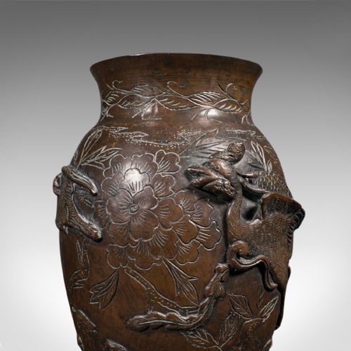 ANTIQUE DECORATIVE POSY VASE JAPANESE BRONZE MEIJI PERIOD URN VICTORIAN - ADDITIONAL PHOTO 5