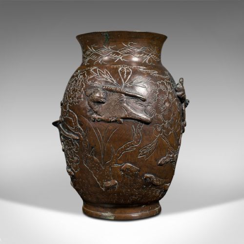 ANTIQUE DECORATIVE POSY VASE JAPANESE BRONZE MEIJI PERIOD URN VICTORIAN - ADDITIONAL PHOTO 6