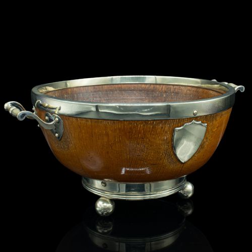 Antique Fruit Bowl, English, Oak, Silver Plate, Country House, Dish, Victorian