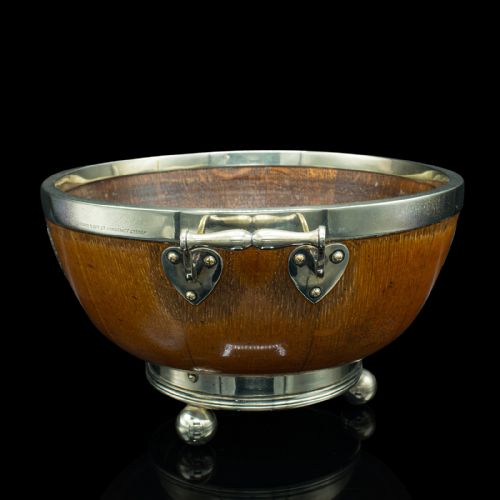 fig 2. Antique Fruit Bowl, English, Oak, Silver Plate, Country House, Dish, Victorian