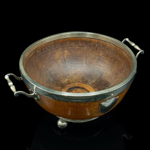 fig 3. Antique Fruit Bowl, English, Oak, Silver Plate, Country House, Dish, Victorian