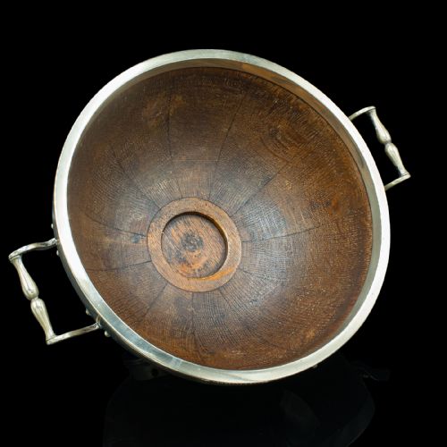 fig 4. Antique Fruit Bowl, English, Oak, Silver Plate, Country House, Dish, Victorian