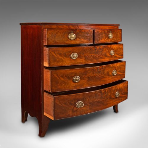 fig 1. Large Antique Bow Front Chest of Drawers, English, Tallboy, Georgian, Circa 1780
