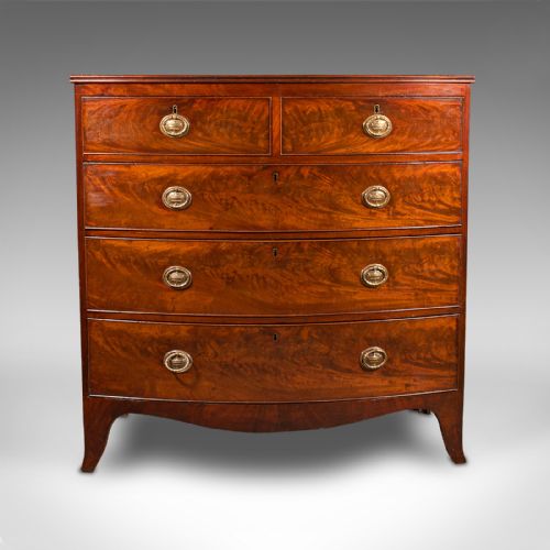 fig 2. Large Antique Bow Front Chest of Drawers, English, Tallboy, Georgian, Circa 1780