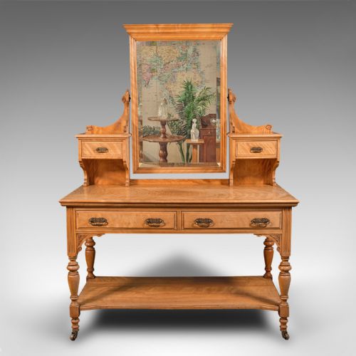 GRAND ANTIQUE DRESSING TABLE SCOTTISH SATINWOOD BEDROOM VANITY VICTORIAN - ADDITIONAL PHOTO 1