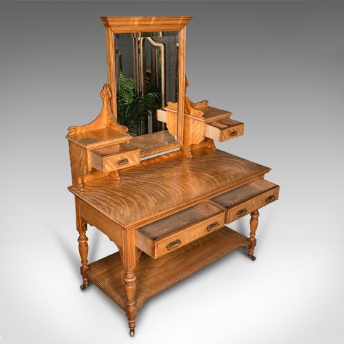 GRAND ANTIQUE DRESSING TABLE SCOTTISH SATINWOOD BEDROOM VANITY VICTORIAN - ADDITIONAL PHOTO 5