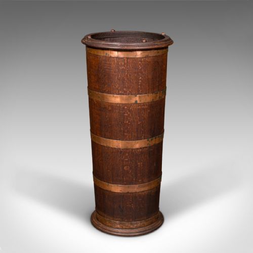Large Antique Coopered Umbrella Stand, English, Oak, Hall, Stick Rack, Victorian