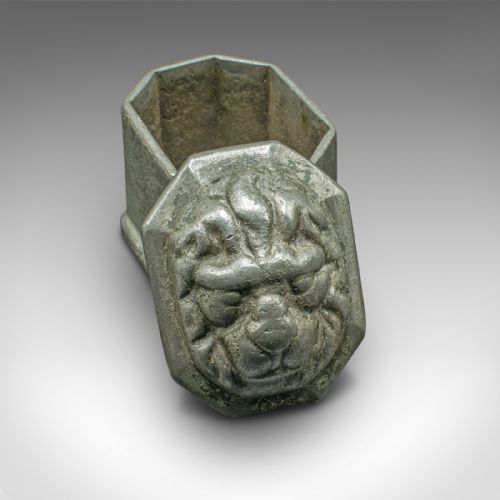 fig 1. Antique Tobacco Keeper, English, Lead, Decorative Snuff Box, Georgian, C.1750