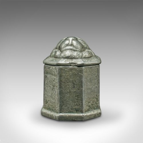fig 2. Antique Tobacco Keeper, English, Lead, Decorative Snuff Box, Georgian, C.1750