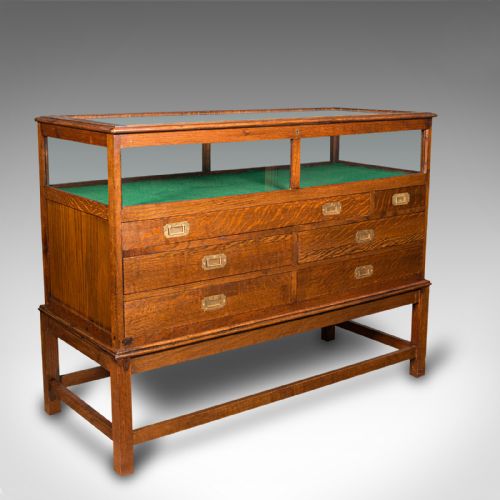 fig 1. Antique Jeweller's Display Cabinet, English, Oak, Shop, Haberdashery, Edwardian
