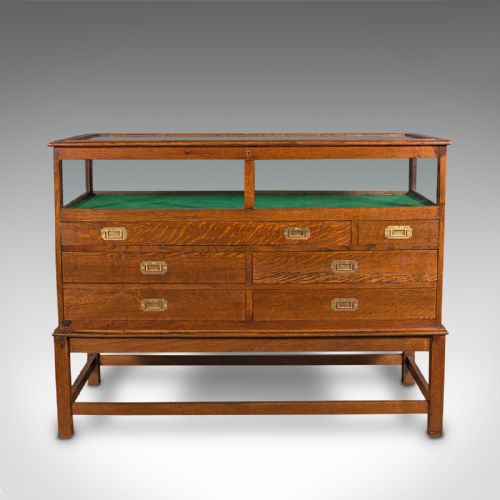 fig 2. Antique Jeweller's Display Cabinet, English, Oak, Shop, Haberdashery, Edwardian