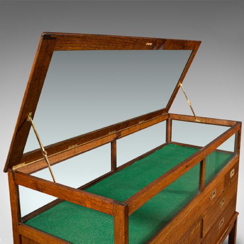 fig 4. Antique Jeweller's Display Cabinet, English, Oak, Shop, Haberdashery, Edwardian