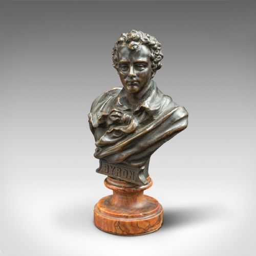 Small Antique Portrait Bust, Austrian, Bronze, Figure, Lord Byron, Victorian