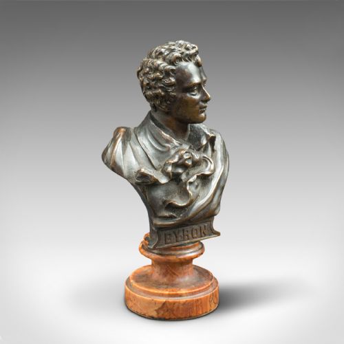 fig 2. Small Antique Portrait Bust, Austrian, Bronze, Figure, Lord Byron, Victorian