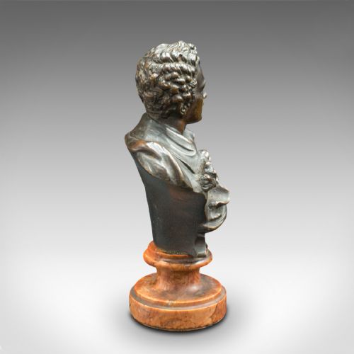 fig 3. Small Antique Portrait Bust, Austrian, Bronze, Figure, Lord Byron, Victorian