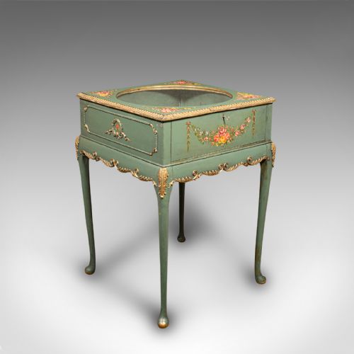 fig 1. Antique Hand Painted Bijouterie Table, French, Pine, Display Cabinet, Victorian