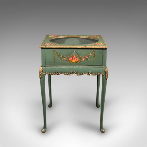 fig 2. Antique Hand Painted Bijouterie Table, French, Pine, Display Cabinet, Victorian