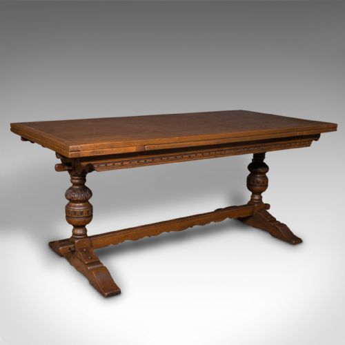fig 1. Antique Extending Dining Table, English, Oak, 6-8 Seat, Country House, Edwardian