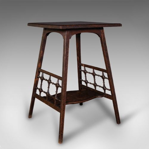 Antique Occasional Table, English, Oak, Side, Lamp, After Liberty, Victorian