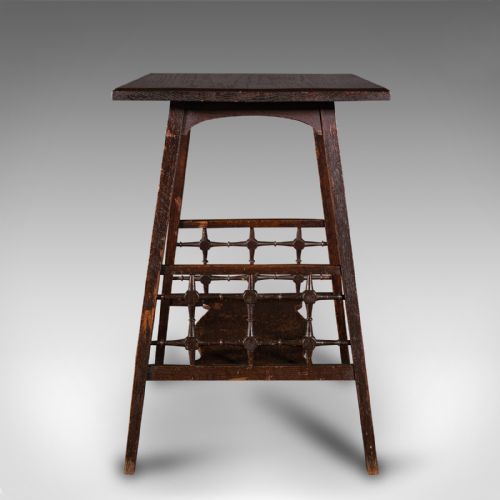 fig 1. Antique Occasional Table, English, Oak, Side, Lamp, After Liberty, Victorian