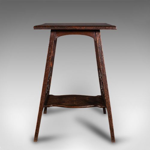 fig 2. Antique Occasional Table, English, Oak, Side, Lamp, After Liberty, Victorian