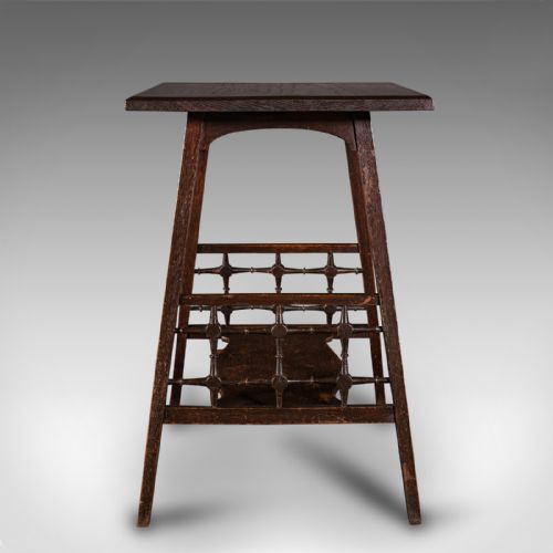 fig 3. Antique Occasional Table, English, Oak, Side, Lamp, After Liberty, Victorian