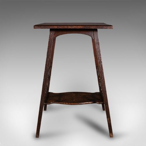 fig 4. Antique Occasional Table, English, Oak, Side, Lamp, After Liberty, Victorian