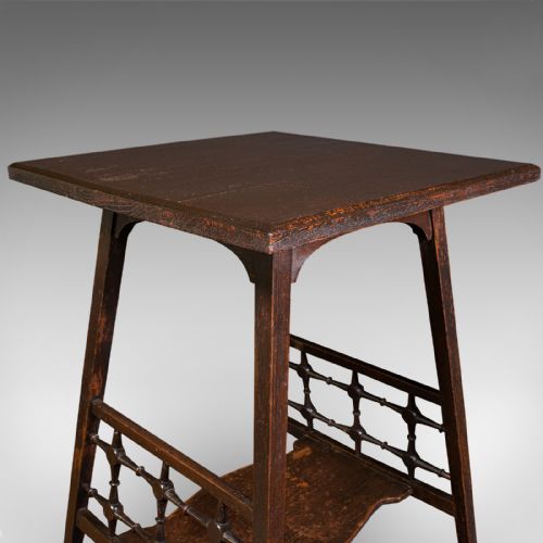 fig 5. Antique Occasional Table, English, Oak, Side, Lamp, After Liberty, Victorian