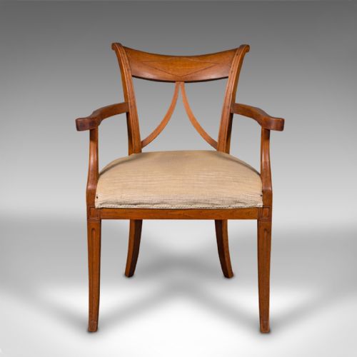 fig 1. Antique Office Desk Chair, French, Elm, Elbow, Armchair, Victorian, Circa 1900
