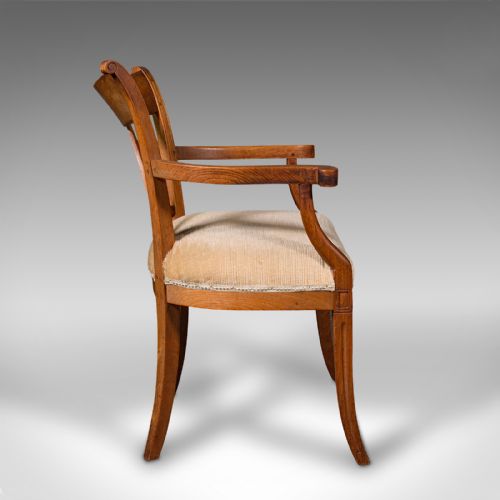 fig 2. Antique Office Desk Chair, French, Elm, Elbow, Armchair, Victorian, Circa 1900