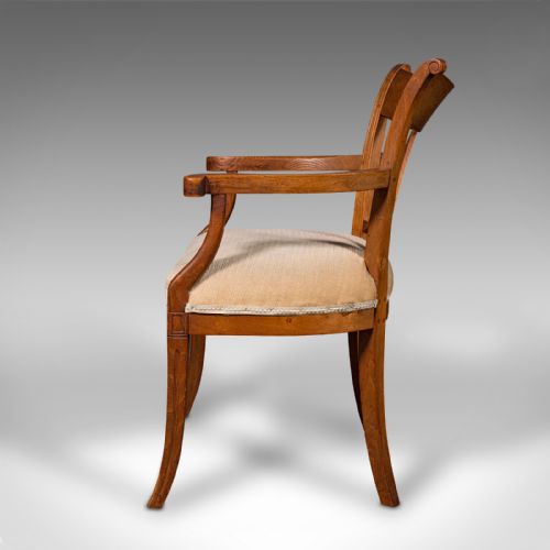 fig 3. Antique Office Desk Chair, French, Elm, Elbow, Armchair, Victorian, Circa 1900