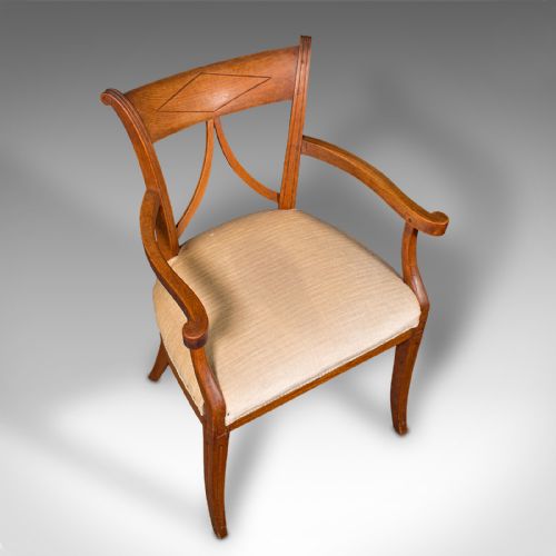 fig 4. Antique Office Desk Chair, French, Elm, Elbow, Armchair, Victorian, Circa 1900