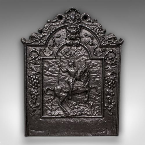 fig 1. Antique Fire Back, English, Cast Iron, Decorative, Fireplace, Hearth, Victorian