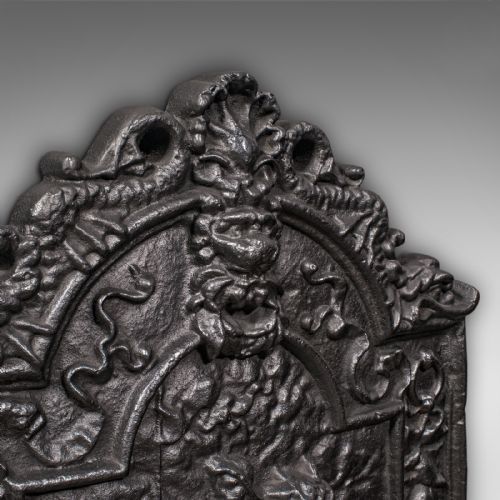 fig 2. Antique Fire Back, English, Cast Iron, Decorative, Fireplace, Hearth, Victorian