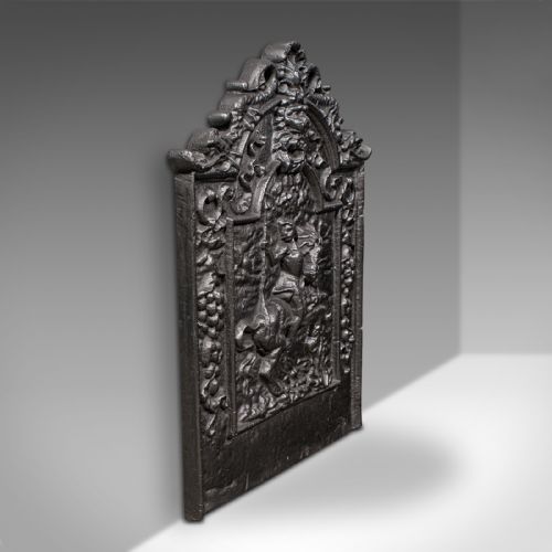 fig 3. Antique Fire Back, English, Cast Iron, Decorative, Fireplace, Hearth, Victorian