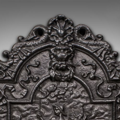 fig 4. Antique Fire Back, English, Cast Iron, Decorative, Fireplace, Hearth, Victorian